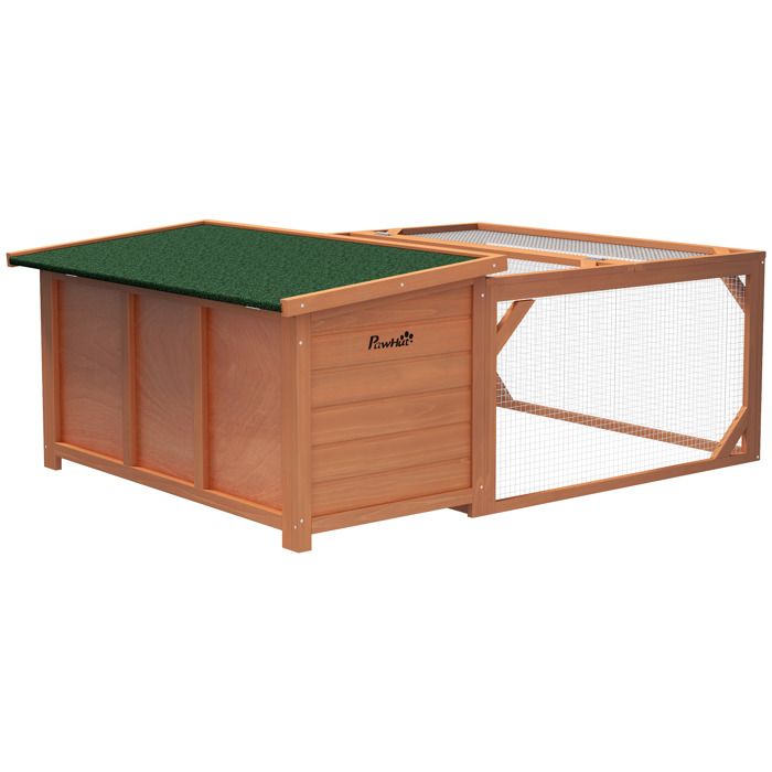 Clapier dextérieur - PawHut - cage lapin avec enclos toit en asphalte - cadre en bois - 1255 x 100 x 49 cm - orange