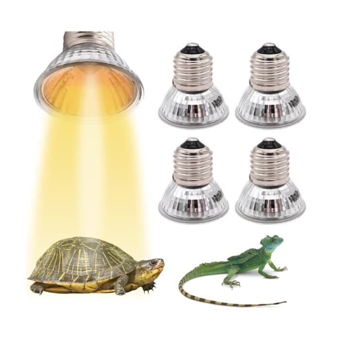 Lampe chauffante UVA UVB tortue : 4 pièces 50 W Lampe chauffante E27 Lampe chauffante pour reptiles Lampe chauffante à spectre
