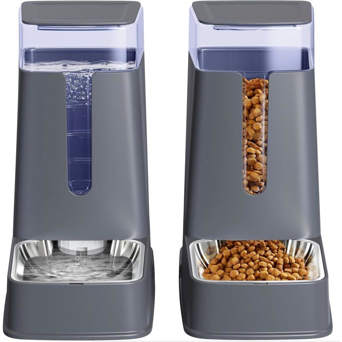 Distributeur Nourriture et Eau pour Chien et Chat 2 Ensembles avec Bols en Acier Inoxydable 38 L Pour Petits à Grands Animaux