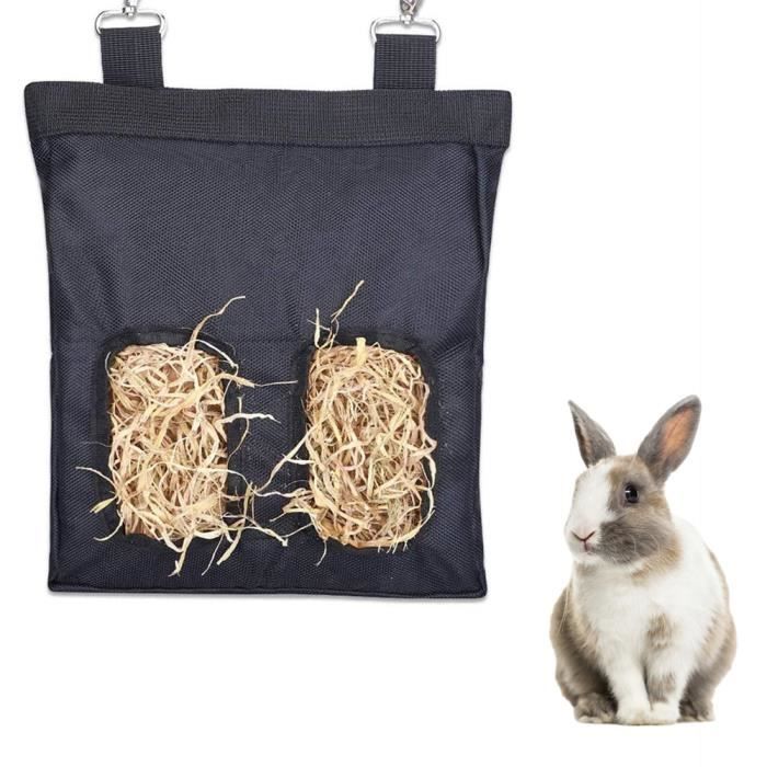Sac de Mangeoire à Foin - YNKKVRE - Noir - Tissu Oxford 600D - Pour Lapin et Cochon dInde - 25x28x3 cm