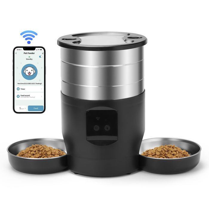 Distributeur Croquettes 2 bols distributeur de nourriture pour chat de 45 litres télécommande WIFI double verrouillage