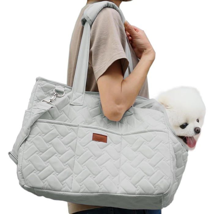 Sac de transport souple matelassé pour chats idéal pour les loisirs et les voyages avec votre chien Sac à main avec poche (gris)