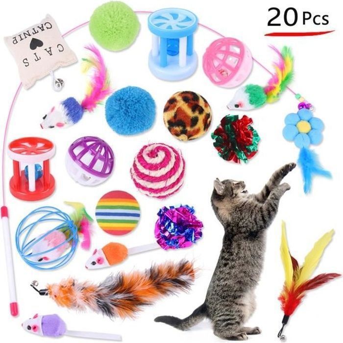 Jouets pour chats - YULINLAND - 20 pièces - Tunnel - Baguette - Balles variées
