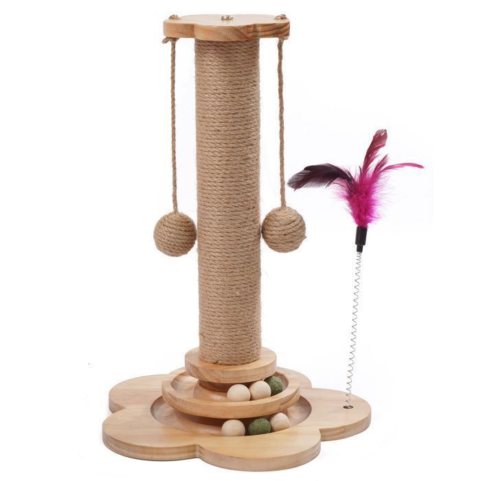 Arbre à chat jouet debout avec des balles suspendues PLUME pour gratter