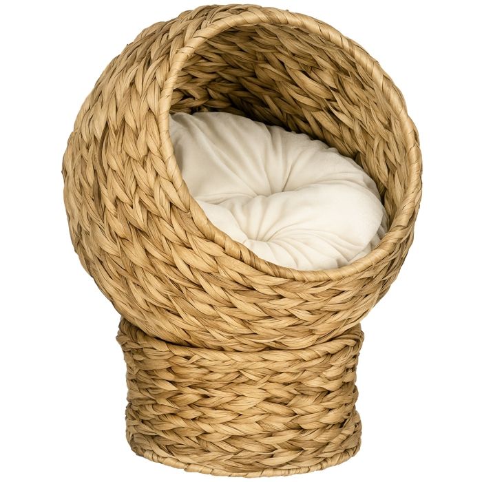 Panier chat - lit surélevé chat - PawHut - cosy niche grotte grand confort coussin moelleux - bois lin - 40x37x51cm - beige