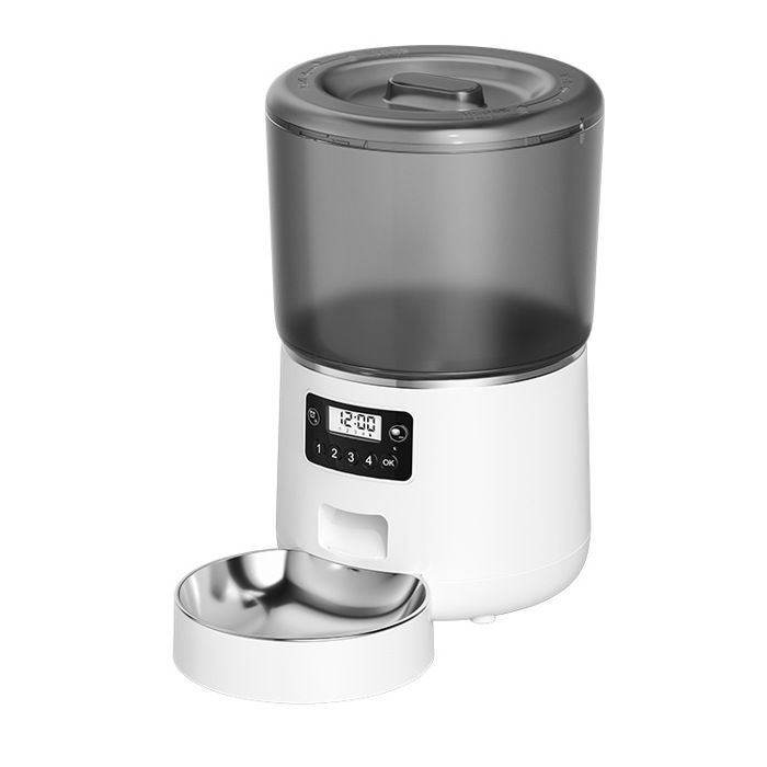 Distributeur de Croquettes pour Chats et Chiens Distributeur Automatique Nourriture avec Bol en Acier Inoxydable 1 à 4 Repas 4L
