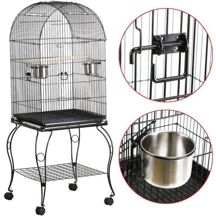 Cage Oiseaux Volière Portable Design pour Perruche Calopsitte Canari Inséparable Mandarins 59 x 59 x 150cm