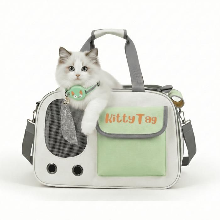 Sac Transport Chat Pliable Vert KittyTag  Sac Transport Chien Respirant Sac Chat Elegant Cage Transport Chat
