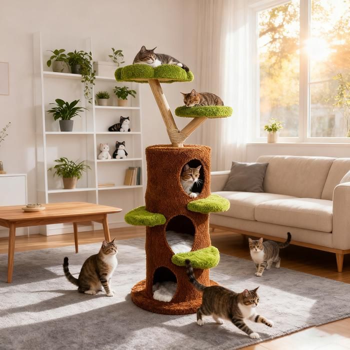 Arbre à Chat Griffoir 148cm Tour descalade à Plusieurs Niveaux Arbres dactivité avec 1 poteau en sisal 2 Plates-Formes