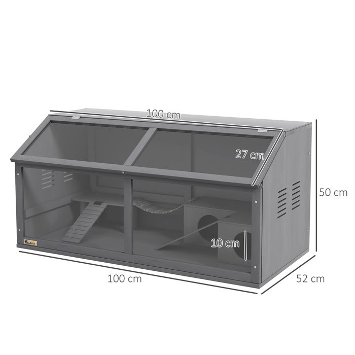 cage à hamster en bois 100cm maison pour rongeurs clapier pour petits animaux maison de jeu avec pont suspendu échelles toit