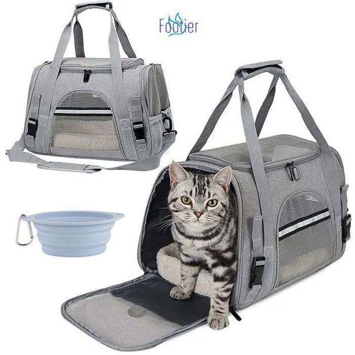 Sac de Transport pour Chat Caisse de Transport Chat Poches Latérales pour Voyage Caisse Transport Chat avec Matelas en Peluche