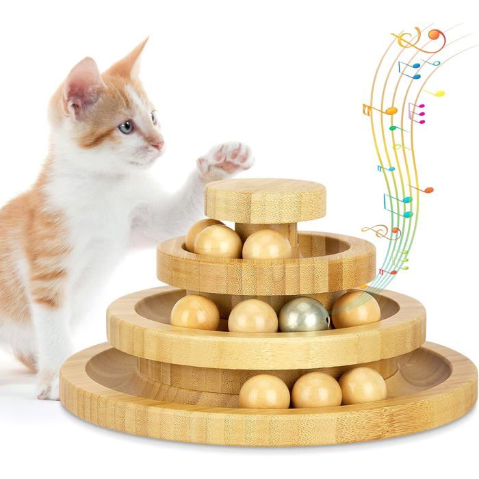 Jouet pour Chat Jouet pour Chat Interieur en Bois Balle Chat Piste détachable Balle avec Cloche