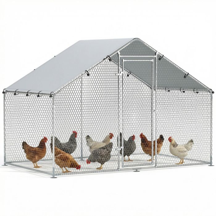 Poulailler - PawHut - porte verouillable - 5-8 poules - bâche imperméable et anti-UV - en acier galvanisé - 3x17x19m - argenté