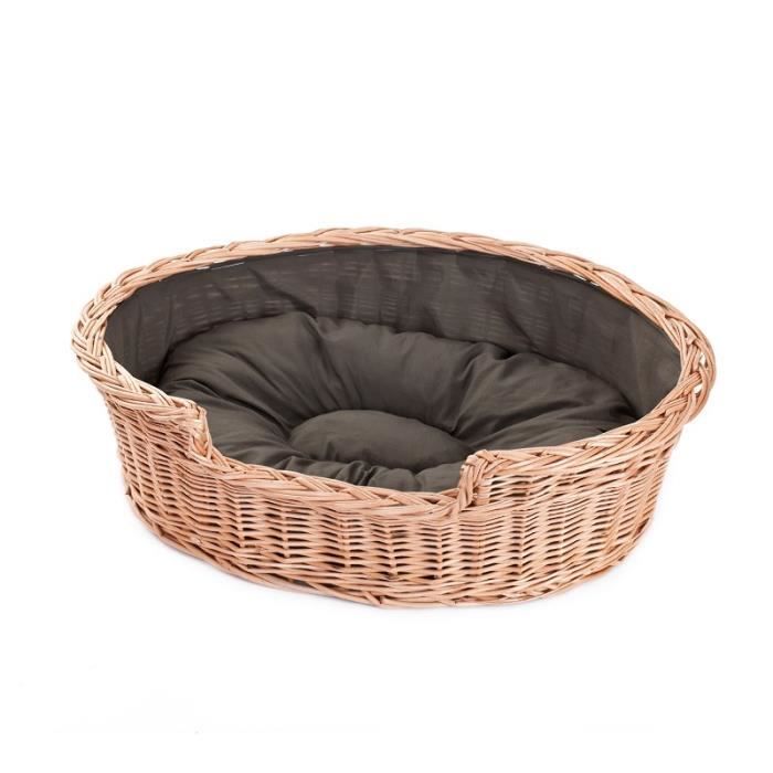 Panier ovale pour chien en osier doublé avec coussin - Marron grande ouverture
