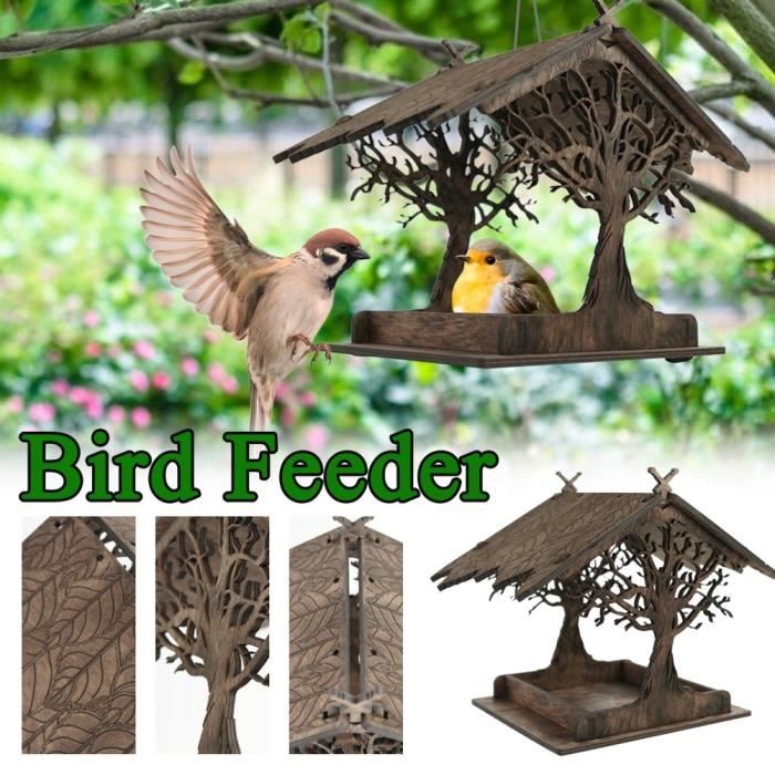 Mangeoire à oiseaux en bois - SALUTUYA - Plateau de conteneur de graines - Couleur du bois