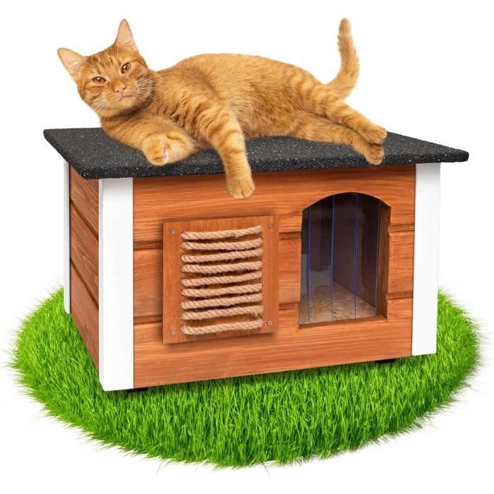 Maison pour Chat - TECK - 61x39x36cm - Bois FSC - Isolation thermique - Toit étanche