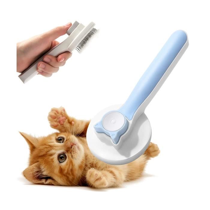 Brosse de toilettage - Brosse autonettoyante - Élimine poils et saleté - Pour chiens et chats - Couleur bleu