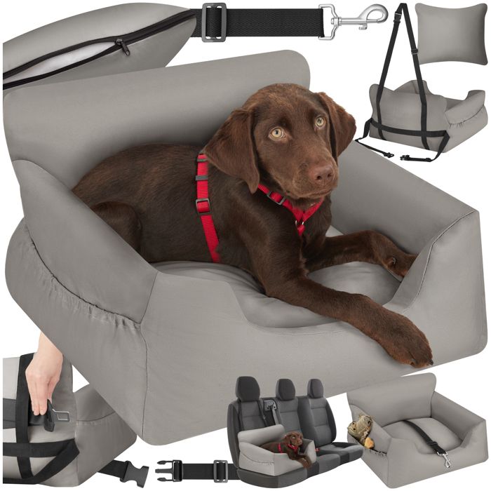 Cage de transport - TECTAKE - Panier de transport MILOW pour chien rembourré laisse et 2 sangles 55 x 50 x 29 cm - Gris