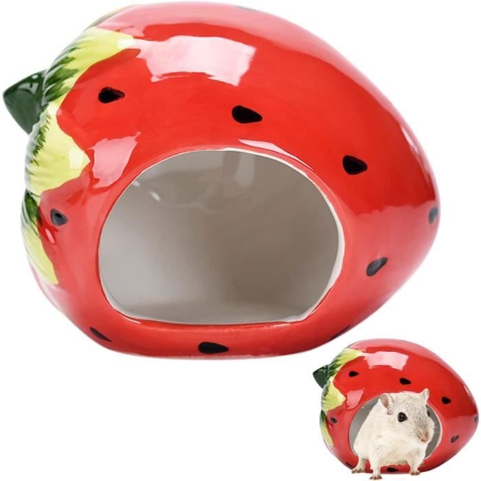 Maison Cochon dInde Maison de Hamster en Céramique Forme de Fraise pour Hamsters Écureuils et Autres Petits Animaux.