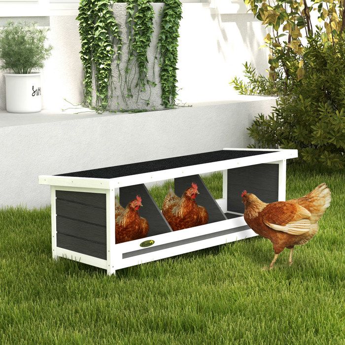 Pondoir nichoir pour poules 3 emplacements avec toit asphalte structure en bois 95 x 37 x 34 cm gris noir