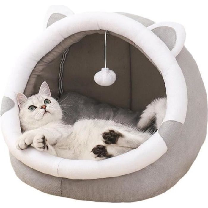 Panier Chat avec Coussin Amovible - IDEA PETS - Maison de Chat Tente pour Chat - Gris - Petit - Rond