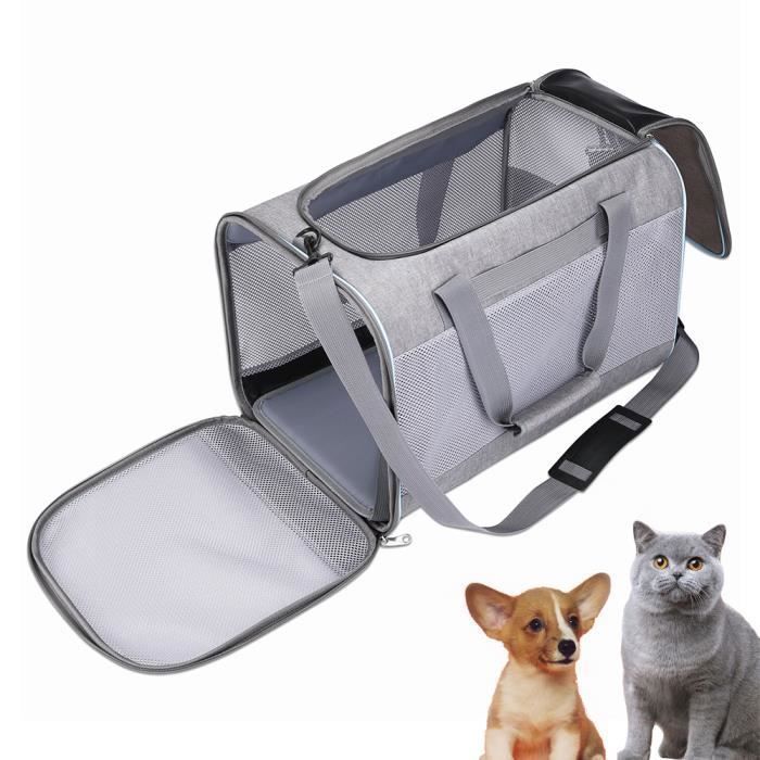 Sac de Transport pour Chat Chien 45x30x30cm Panier Transport Chiot Chaton Moins de 15kg Respirant Pliable Matelas Amovible