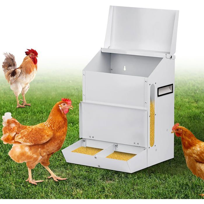 Mangeoire Poules 25 lb Anti-Rats Distributeur Galvanisé Suspendu Sans Gaspillage pour Cailles et Bantams