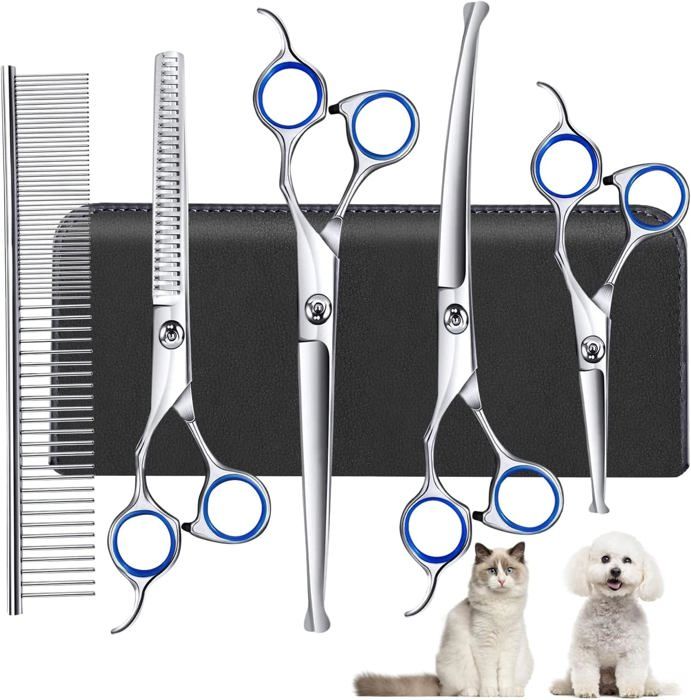 Ensemble de toilettage pour chien 6 en 1 ciseaux robustes en acier inoxydable (tête ronde)accessoires professionnels et durables