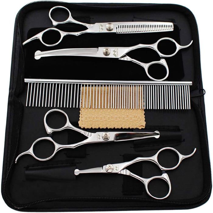 Ciseaux avec Embout Rond pour Chien et Chat Lot de 5 Kit de Toilettage Professionnel en Acier Inoxydable pour Corps EntierVisage