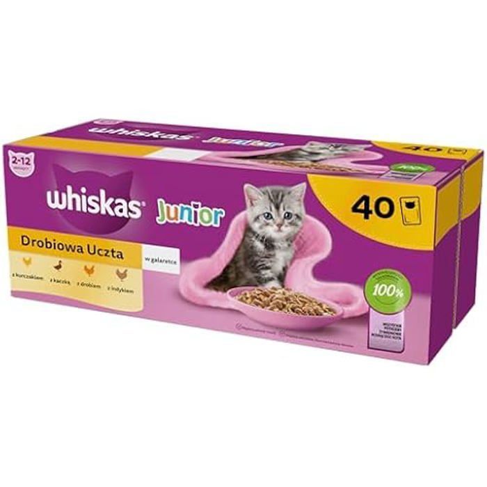 Nourriture humide pour chat - WHISKAS - Junior - Volaille - 40 sachets de 85 g - Pâtée nutritive