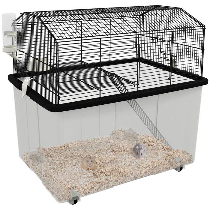 Cage hamster - PawHut - 2 étages - avec roulettes plate-forme et échelle - en fil dacier - 57 x 43 x 57 cm - noir