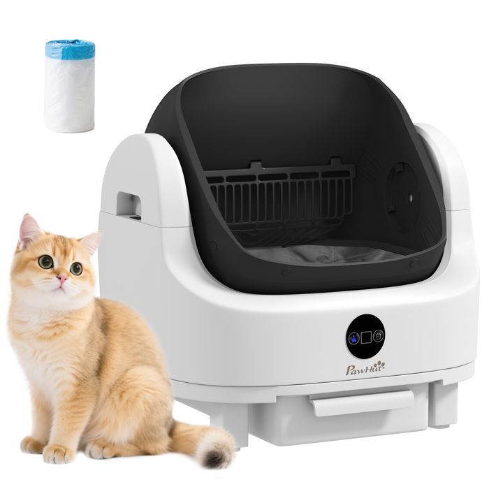 Litière chat autonettoyante - PawHut - ouvert -  isolation des odeurs/protection de sécurité - sac poubelle grande poubelle -  blanc