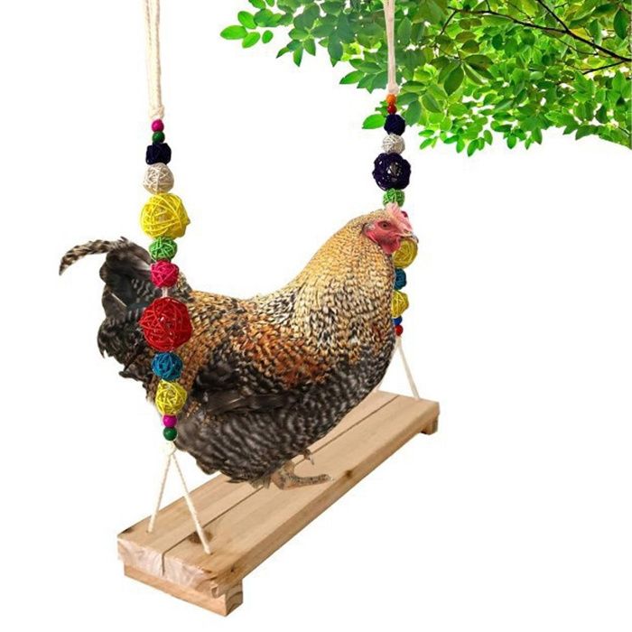 Balançoire suspendue - EINNENFFER - Bois naturel - 395x7x120 cm - Jouet dentraînement pour poules