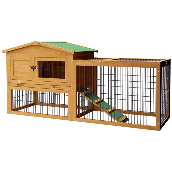 Cage à lapin - PawHut - avec rampe plateau excrément fenêtre porte verrouillable - 150 x 525 x 68 cm - jaune