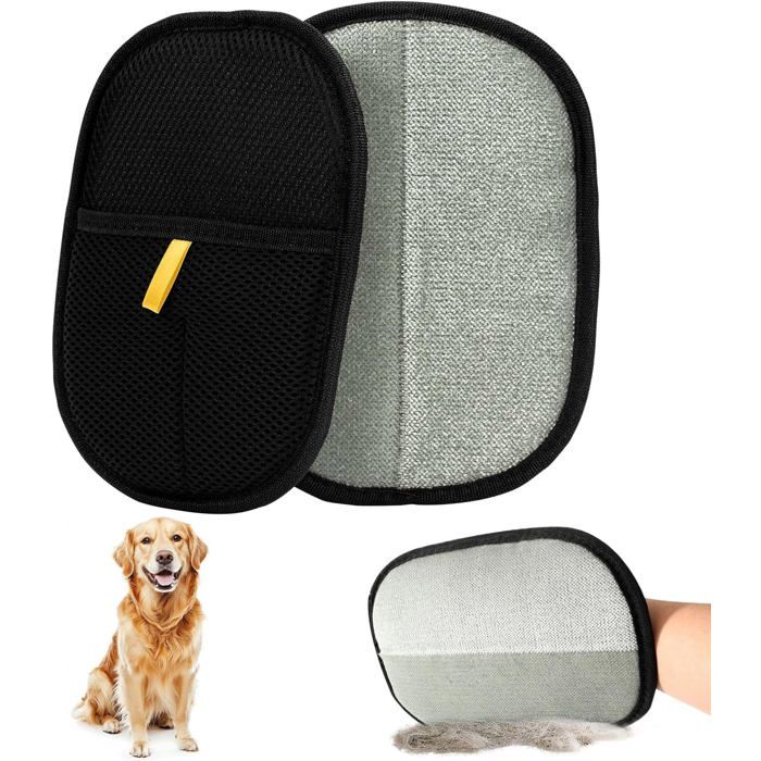 Gant brosse double-face 2 pièces pour chat – tissu électrostatique réutilisable démêlage & anti-poils
