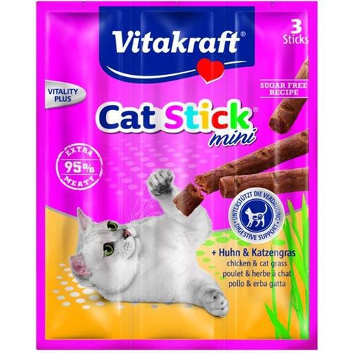 VITAKRAFT Cat Stick mini Friandise pour chat au Poulet avec de lHerbe a chat - Lot de 20x3