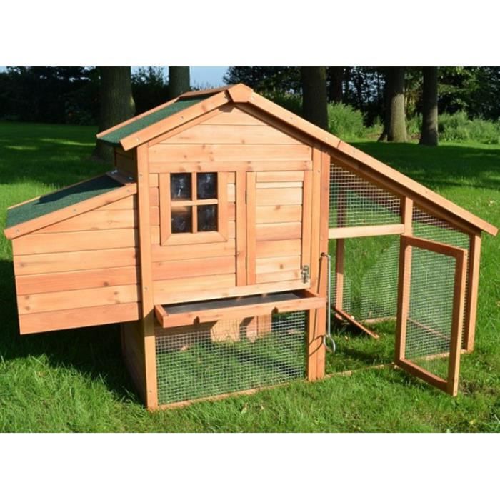 Poulailler en bois pour jardin extérieure - Confort - 190x62x114 cm - 2 perches - Nichoir - Tiroirs