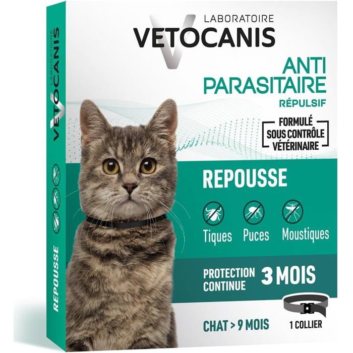 Collier Chat Anti-Puces Et Anti-Tiques  Traitement Et Protection Antiparasitaire Chat  Efficace 3 Mois  Pour Chat De + De 9 Moi