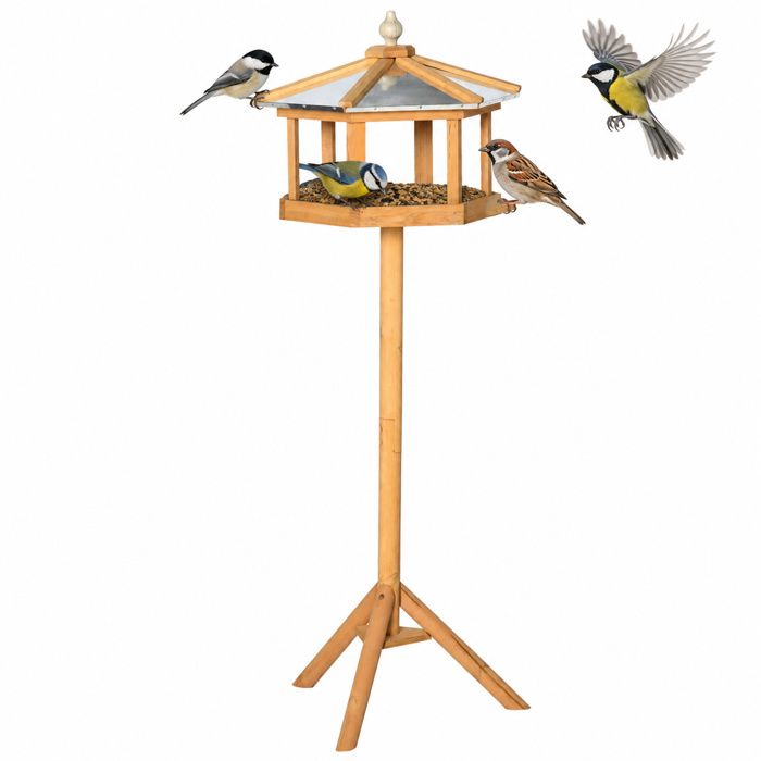 Mangeoire pour oiseaux - HOMCOM - oiseaux sauvages sur pied nichoir plateau station bois - bois - 113 cm