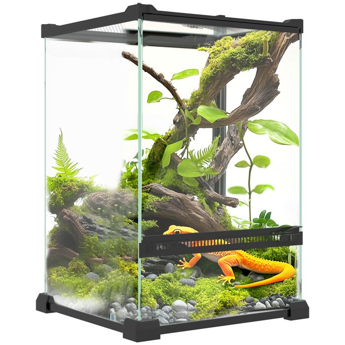 Terrarium en verre pour reptiles - PawHut - vivarium 12 L avec couvercle en treillis métallique - 20 x 20 x 30 cm - noir