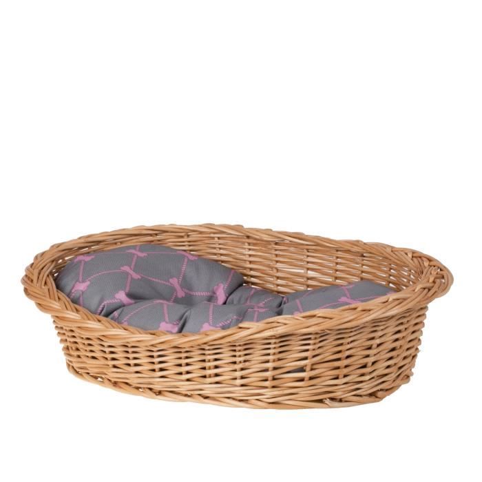 Panier pour chien en osier naturel 40 x 30 x H14 cm avec coussin amovible
