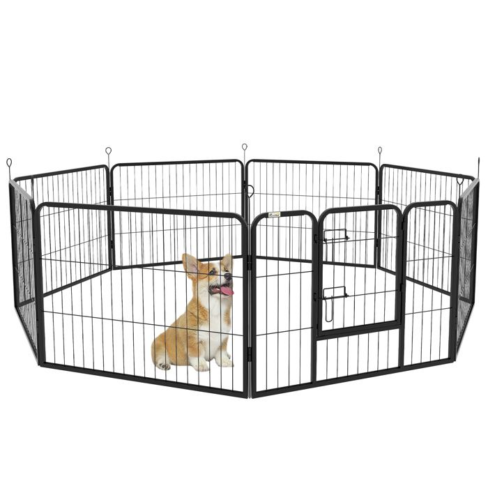 Parc enclos - PawHut - modulable acier époxy porte verrouillable chiens lapins rongeurs - acier - 80x60cm - noir