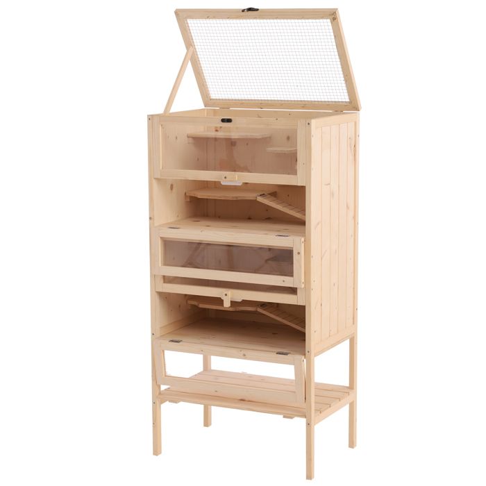 Cage pour hamsters souris petits rongeurs multi-niveaux 5 étages 10 plateformes bois de pin 60 x 40 x 120 cm neuf 83