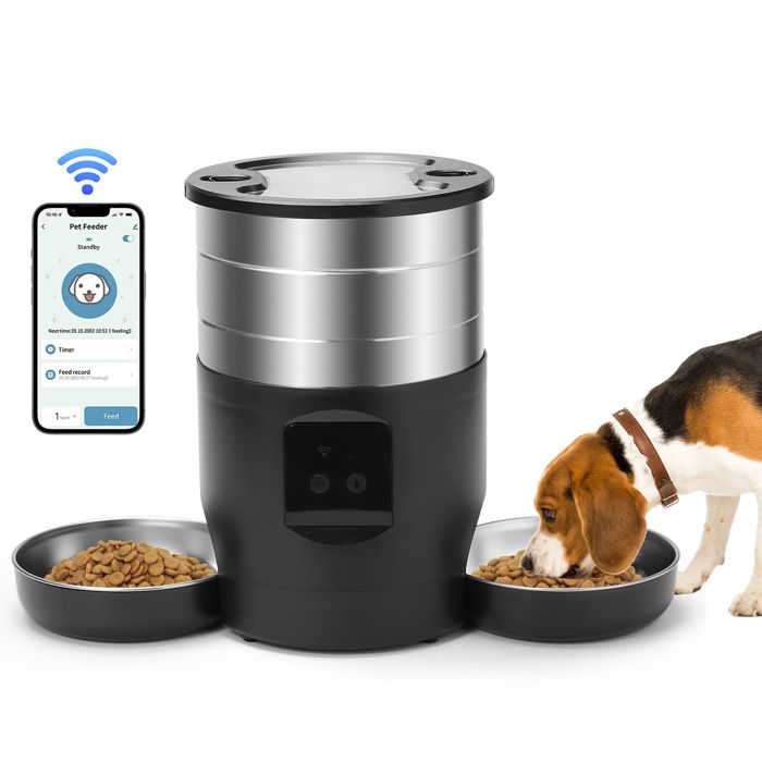 Distributeur Croquettes Automatique WIFI- Mangeoire programmable de 45 L pour petits et moyens animaux