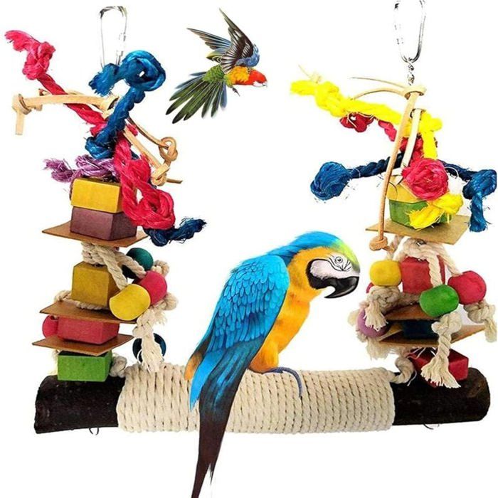 Jouet pour Oiseaux - RNEMITERY - Perroquet - Bois et boule - Couleurs vives - Intérieur