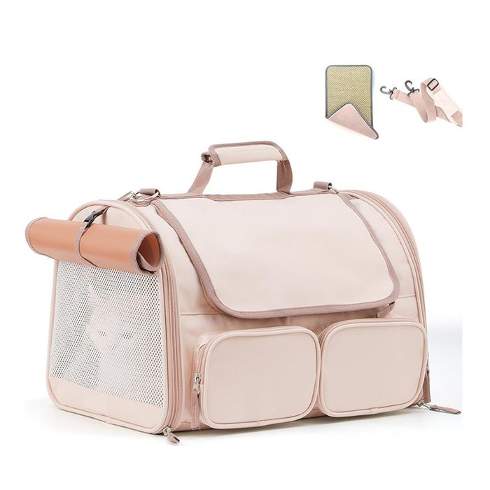 Sac de transport pour chat 4 fenêtres en filet petit sac de transport pour chien 4 poches de rangement rose