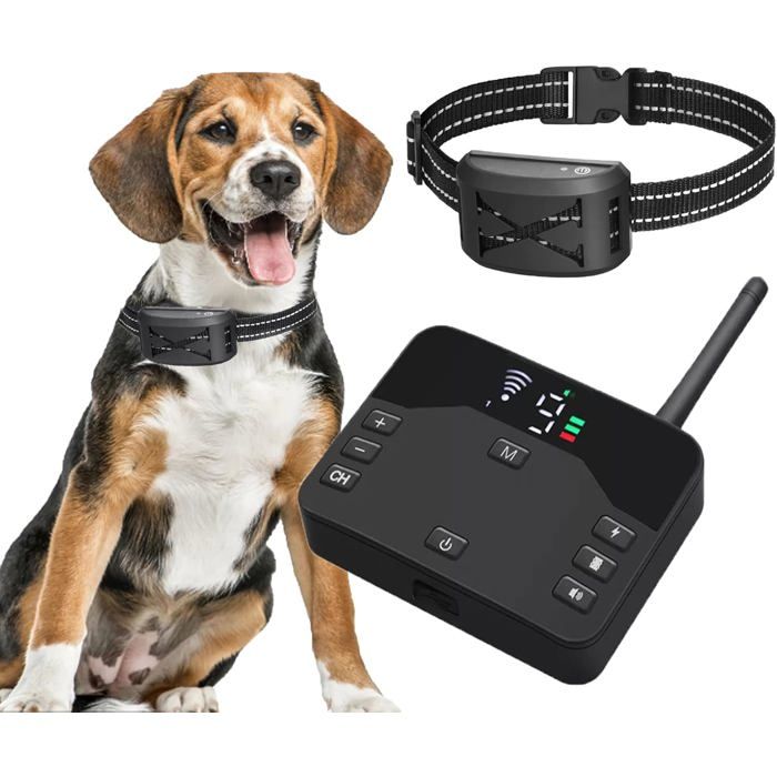 Clôture électrique sans fil pour chien - KCVV - 2 en 1 - Récepteur étanche - Collier réglable - 300 mètres de rayon