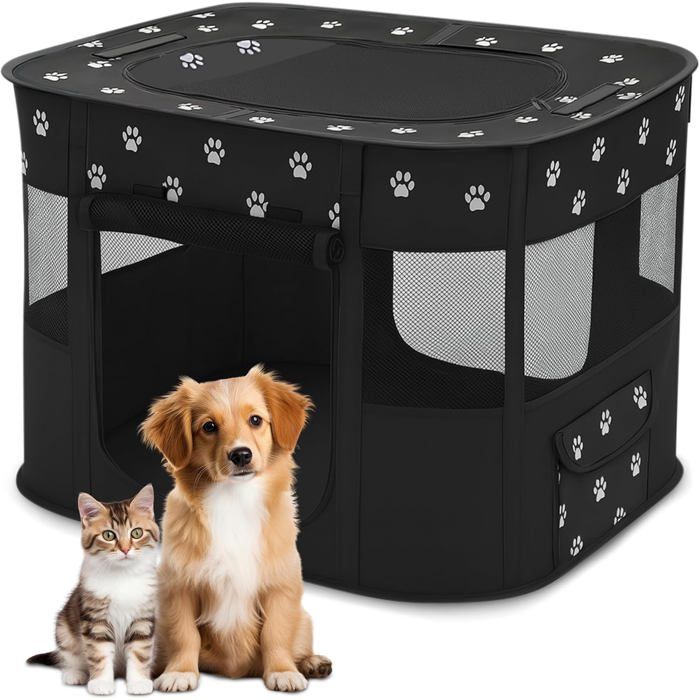 Parc pour Chien Pliable Enclos Portable pour Chiot Chat Tente Respirante d’Intérieur/Extérieur avec Sac de Transport (Noir M)