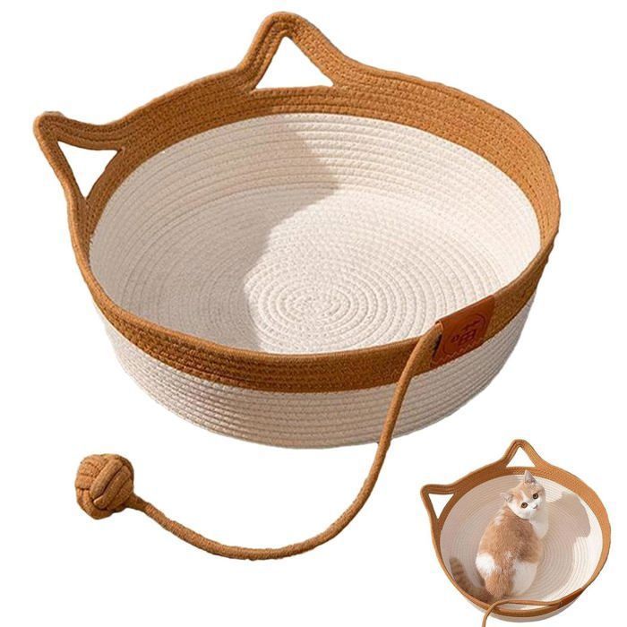 Panier pour chat - AIMOONSA - Panier tressé oreilles - Corde de coton - Pliable - 138 x 51 pouces