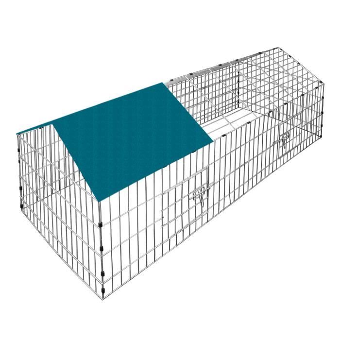 Enclos pour lapin vert cage à lapin parc à lapin métal extérieur 180x75 cm Toit Amovible avec bâche protection UV